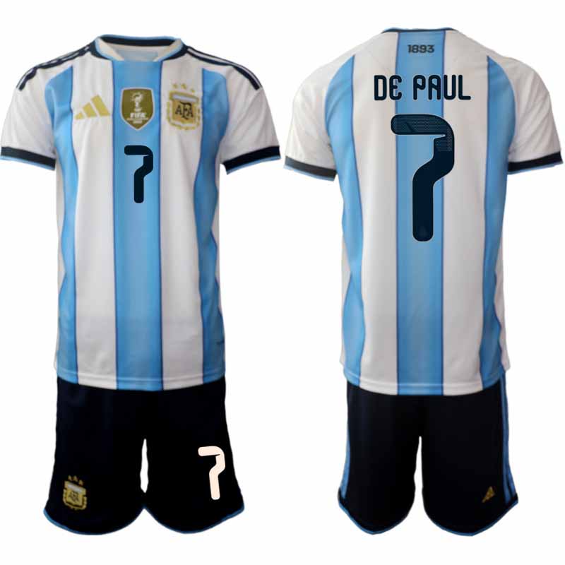 Voetbalset Argentinië WK 2026 Rodrigo De Paul #7 Thuis Heren 2 Futbalový set Argentína MS 2026 Rodrigo De Paul #7 Domáci Pánsky - Afbeelding 2