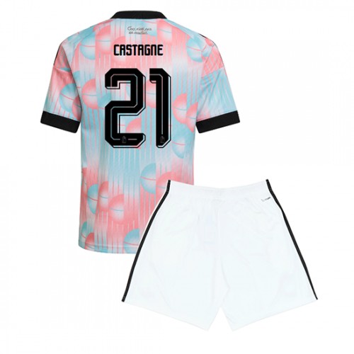 Belgicko Futbalový dres MS 2026 Timothy Castagne #21 Vonkajší Detský Komplet 1 Belgicko Futbalový dres MS 2026 Timothy Castagne #21 Vonkajší Detský Komplet