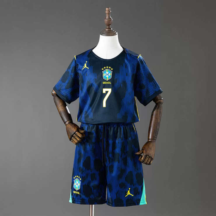 Detské Futbalový Dres Komplet Brazília MS 2026 Preč Vinícius Júnior 7 2 Detské Futbalový Dres Komplet Brazília MS 2026 Preč Vinícius Júnior 7 -1
