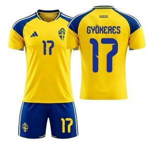 Detský futbalový dres Švédsko MS 2026 Viktor Gyökeres 17 domáci komplet