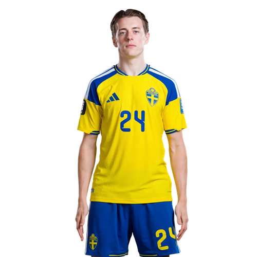 Pánsky Futbalový Dres Komplet Švédsko MS 2026 Domáci Elliot Stroud 24 1 Pánsky Futbalový Dres Komplet Švédsko MS 2026 Domáci Elliot Stroud 24