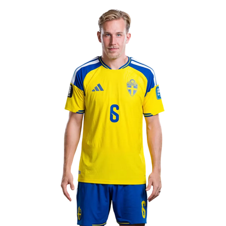 Pánsky Futbalový Dres Komplet Švédsko MS 2026 Domáci Herman Johansson 6 1 Pánsky Futbalový Dres Komplet Švédsko MS 2026 Domáci Herman Johansson 6