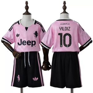 Detské futbalové dresy komplet Juventus 2026/27 Kenan Yildiz 10 Preč ružová