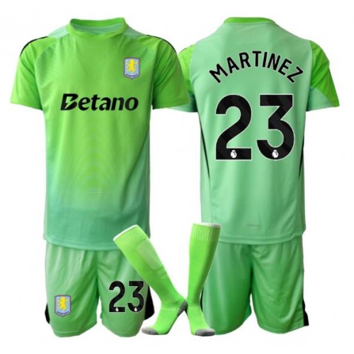 Kinder-Fußballtrikot Aston Villa Emiliano Martinez #23 Torwart 2025-26 Vorübergehend Komplet 1 Detský Fußballtrikot Aston Villa Emiliano Martínez #23 Torhüter 2025-26 Preč Komplet