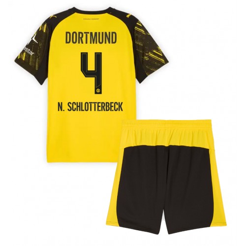 Kinders Fußball-Set Borussia Dortmund Nico Schlotterbeck #4 2025-26 Heim 1 Kinder-Fußballoutfit Borussia Dortmund Nico Schlotterbeck #4 2025-26 Heim