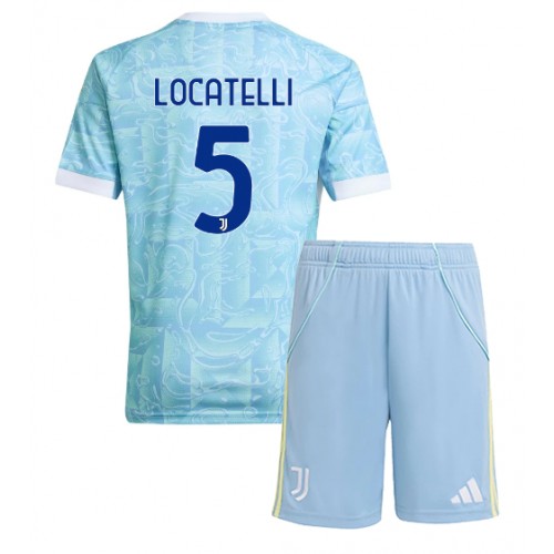 Kinder voetbalshirt Juventus Manuel Locatelli compleet #5 2025-26 Vooruit 1 Kinderen Voetbalshirt set Juventus Manuel Locatelli #5 2025-26 Uit