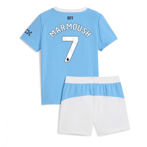 Detský Futbalový dres Manchester City Omar Marmoush #7 2025-26 Domáci Komplet 1 Detský Futbalový dres Manchester City Omar Marmoush #7 2025-26 Domáci Komplet