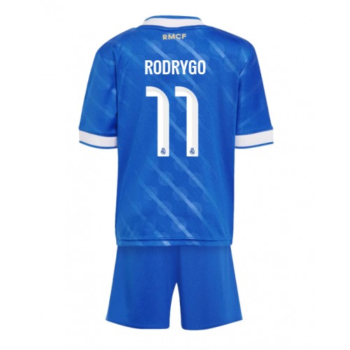 Günstiges Kindertrikot für Kinder Real Madrid Rodrygo Goes #11 2025-26 - Drittel (+ Shorts) 1 Günstiges Fußballtrikot für Kinder Real Madrid Rodrygo Goes #11 2025-26 - Tretmine (+ Shorts)
