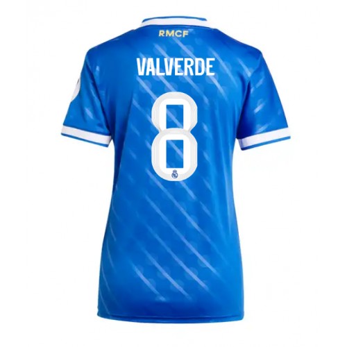 Dames shirt Real Madrid Federico Valverde #8 2025-26 Drietal 1 Damestr Real Madrid Federico Valverde #8 2025-26 Tretina