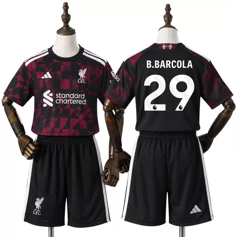 Futbalový dres detský Sada Liverpool 2026/27 Bradley Barcola 29 Tretina 1 Futbalový dres detský Sada Liverpool 2026/27 Bradley Barcola 29 Tretina