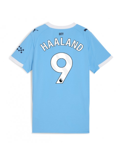 Futbalový dresy Manchester City 2025/26 Domáci Erling Haaland #9 – Dámsky Krátky Rukáv 1 Futbalový dresy Manchester City 2025/26 Domáci Erling Haaland #9 – Dámsky Krátky Rukáv