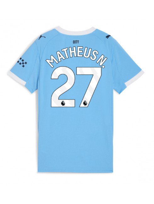 Futbalový dresy Manchester City 2025/26 Domáci Matheus Nunes #27 – Dámsky Krátky Rukáv 1 Futbalový dresy Manchester City 2025/26 Domáci Matheus Nunes #27 – Dámsky Krátky Rukáv