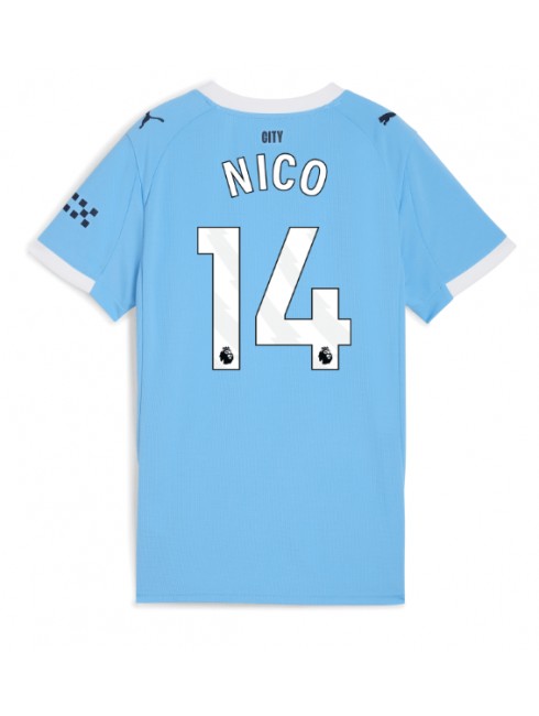 Futbalový dresy Manchester City 2025/26 Domáci Nico Gonzalez #14 – Dámsky Krátky Rukáv 1 Futbalový dresy Manchester City 2025/26 Domáci Nico Gonzalez #14 – Dámsky Krátky Rukáv