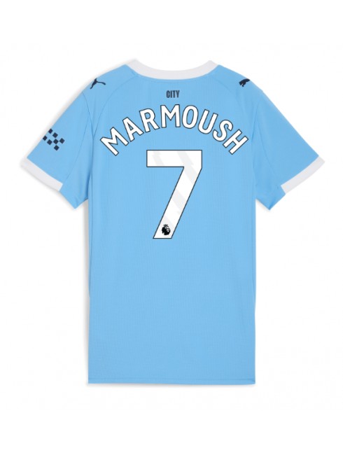 Futbalový dresy Manchester City 2025/26 Domáci Omar Marmoush #7 – Dámsky Krátky Rukáv 1 Futbalový dresy Manchester City 2025/26 Domáci Omar Marmoush #7 – Dámsky Krátky Rukáv