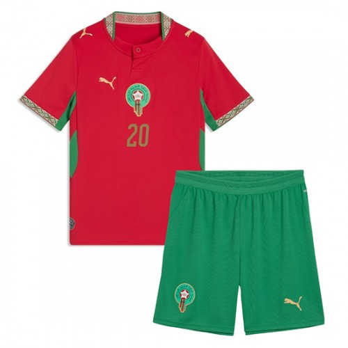 Futbalový dres Maroko Domáci MS 2026 Ayoub El Kaabi #20 Detský Komplet 2 Futbalový dres Maroko Domáci MS 2026 Ayoub El Kaabi #20 Detský Komplet