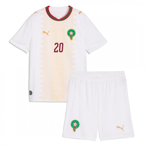 Futbalový dres Maroko Vonkajší MS 2026 Ayoub El Kaabi #20 Detský Komplet 2 Futbalový dres Maroko Vonkajší MS 2026 Ayoub El Kaabi #20 Detský Komplet