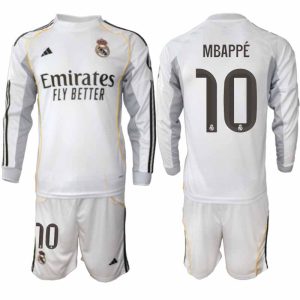 Futbalový komplet Real Madrid 2025/26 Domáci Pánsky Kylian Mbappé #10 – Dlhý Rukáv + Šortky