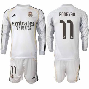 Fussball-Set Real Madrid 2025/26 Heim Herren Rodrygo #11 – Langarmshirt + Shorts
