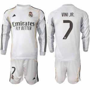 Futbalový komplet Real Madrid 2025/26 Domáci Pánsky Vinicius Junior #7 – Dlhý Rukáv + Šortky