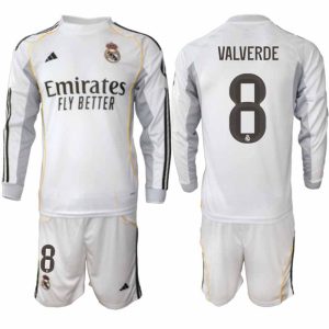 Futbalový komplet Real Madrid 2025/26 Domáci Pánsky – Federico Valverde #8 – Dlhý Rukáv + Šortky