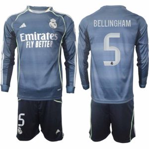 Home 7 Futbalový komplet Real Madrid 2025/26 Vonkajší Pánsky Jude Bellingham #5 – Dlhý Rukáv + Šortky