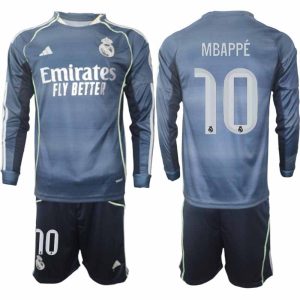 Home 6 Futbalový komplet Real Madrid 2025/26 Vonkajší Pánsky Kylian Mbappé #10 – Dlhý Rukáv + Šortky