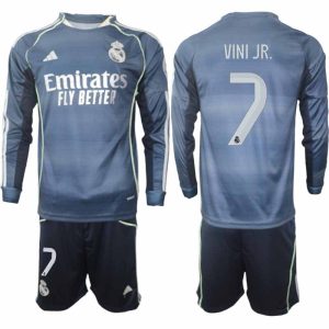 Home 2 Futbalový komplet Real Madrid 2025/26 Vonkajší Pánsky Vinicius Junior #7 – Dlhý Rukáv + Šortky