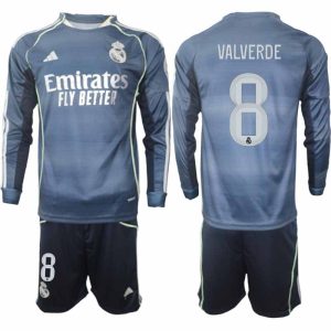 Home 19 Futbalový komplet Real Madrid 2025/26 Vonkajší Pánsky – Federico Valverde #8 – Dlhý Rukáv + Šortky