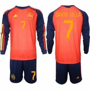 Fußball-Set Spanien Heim-WM 2026 – David Villa #7 Herren Langarmtrikots + Shorts