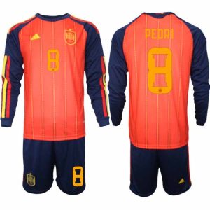 Fussballset Spanien Heim-EM 2026 – Pedri #8 Herren Langarm-Trikots + Shorts