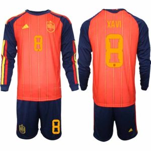 Fußballset Spanien Heim-WM 2026 – Xavi #8 Herren Langarm-Trikots + Shorts