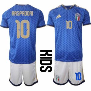 Fußballtrikots Italien WM 2026 Kinder Giacomo Raspadori #10 Heimset