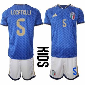 Futballtrikots Italienien Weltmeisterschaft 2026 kind Manuel Locatelli #5 heimset