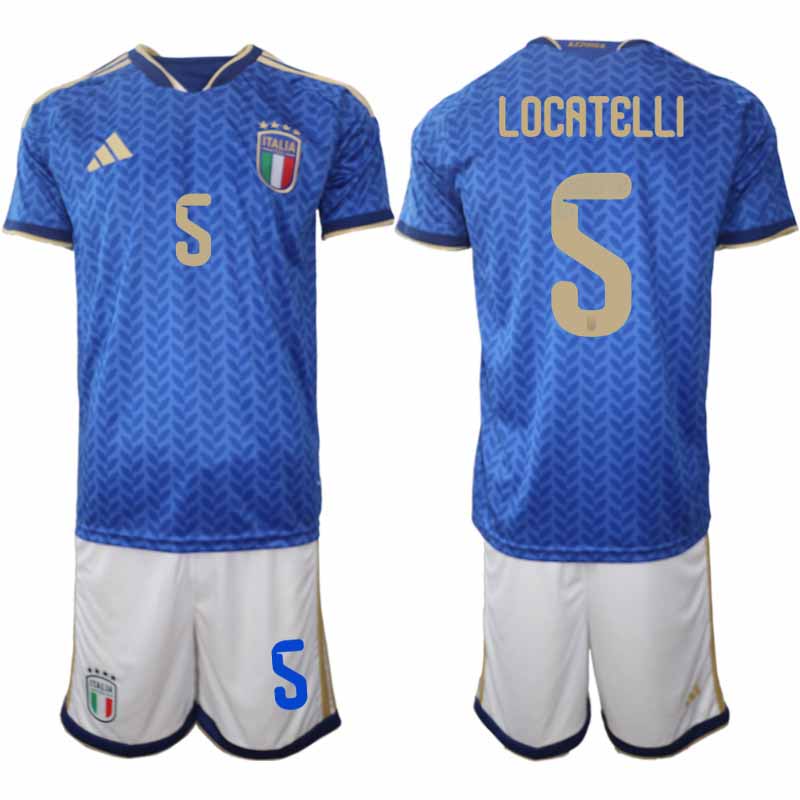 Voetbalshirts Italië WK 2026 Manuel Locatelli #5 huiselijk heren set 2 Futbalový dresy Taliansko MS 2026 Manuel Locatelli #5 domáci pánsky set - Afbeelding 2