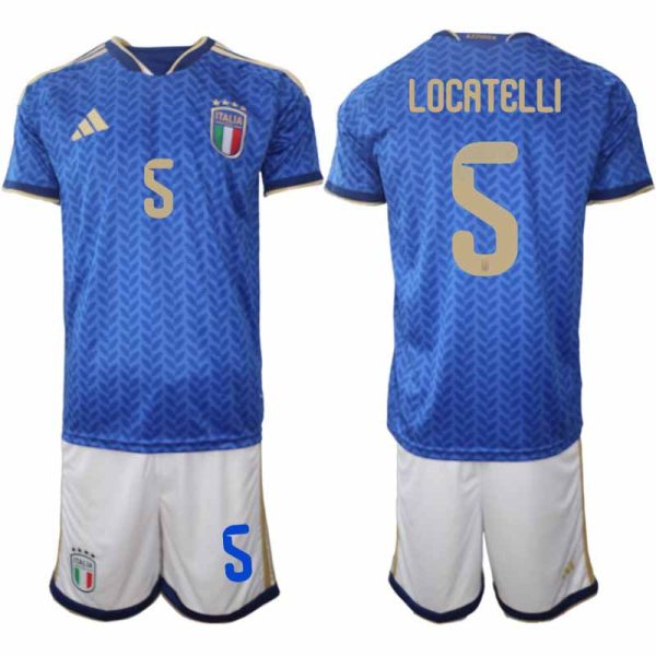 Voetbalshirts Italië WK 2026 Manuel Locatelli #5 huiselijk heren set 1 Voetbalshirts Italië WK 2026 Manuel Locatelli #5 hjemme heren-set